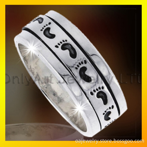 Black Enamel Footprint Sterling Silver Ring
